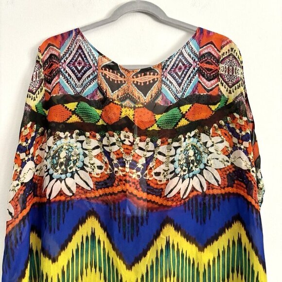 NEW Camilla Embellished Kaftan Colorful Sleeveless Side Slit One Size 100% Silk - Picture 10 of 12